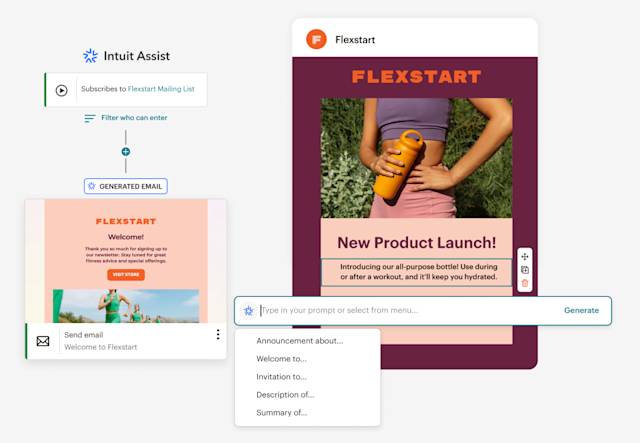 User interface showing email personalization using AI-driven recommendations