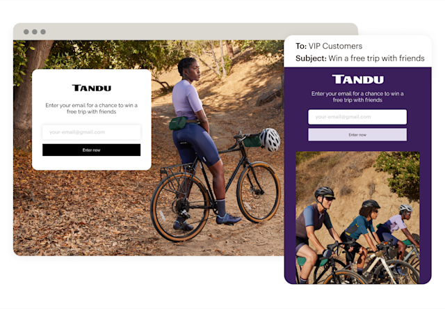 A signup form for collecting reader information, shown in both a landing page and an email built in Mailchimp.
